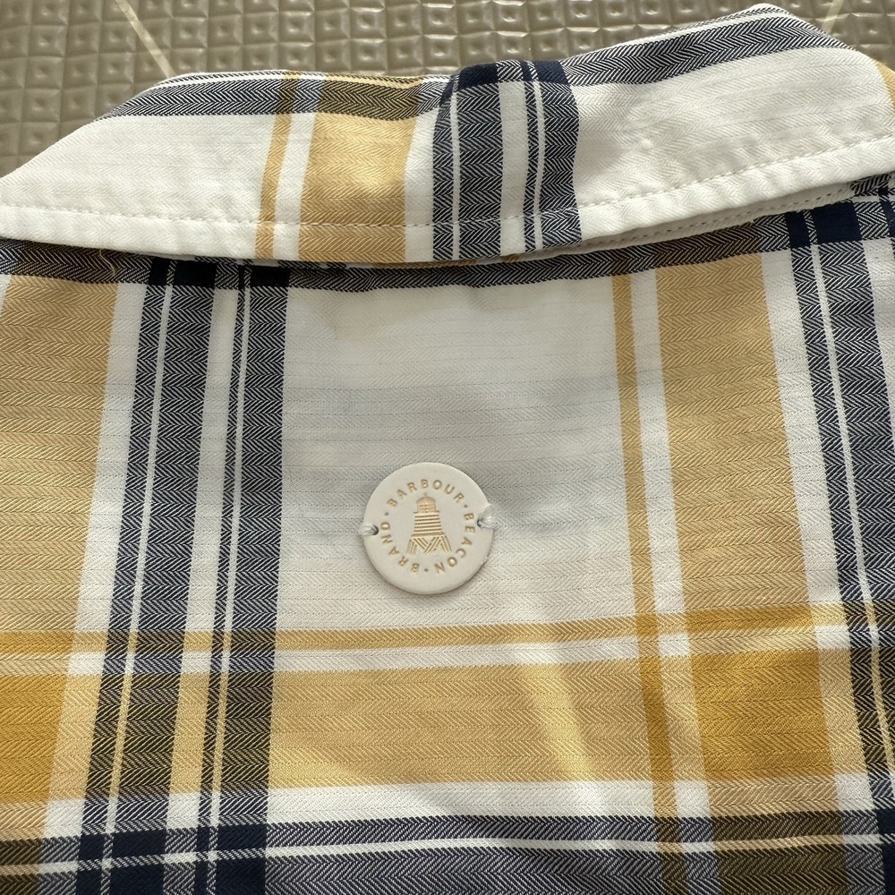 Barbour Women's Newton Button‎ Down Sz 10 White Yellow Nova Check Relaxed Fit - Picture 3 of 8
